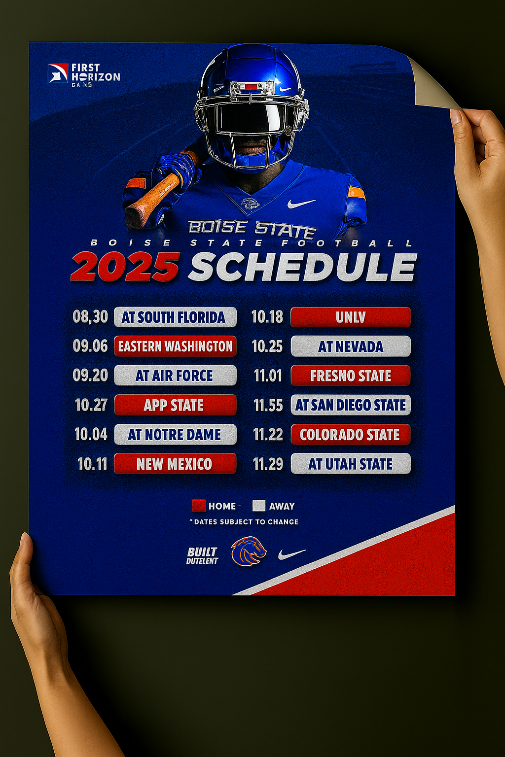 Boise State Broncos 2025 Football Schedule Poster 13in x 19in