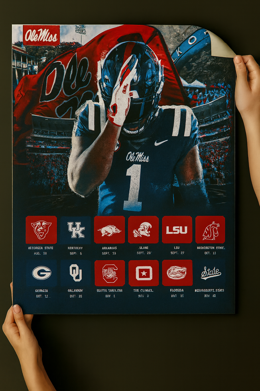 Ole Miss Rebels 2025 Football Schedule Poster 13in x 19in