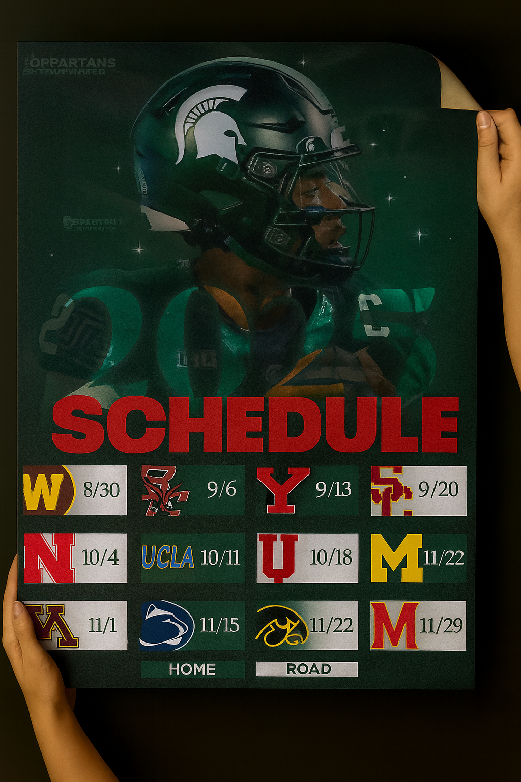 Michigan State Spartans 2025 Football Schedule Poster 13in x 19in
