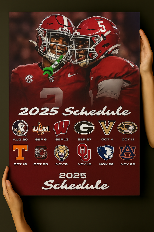 Alabama Crimson Tide 2025 Football Schedule Poster 13in x 19in