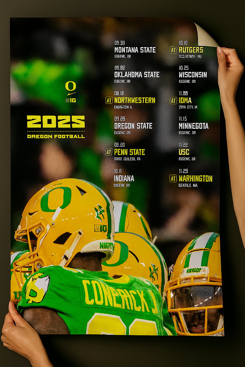 Oregon Ducks 2025 Football Schedule Poster 13in x 19in