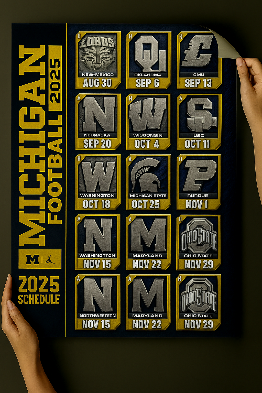 Michigan Wolverines 2025 Football Schedule Poster 13in x 19in