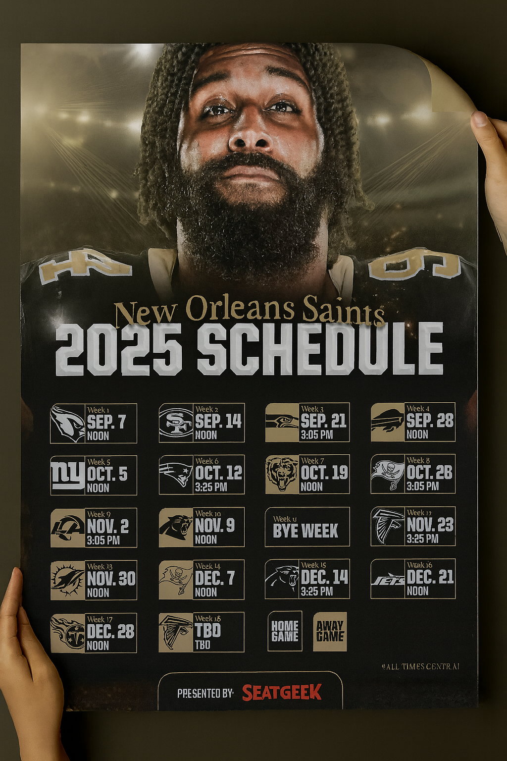 New Orleans Saints 2025 Football Schedule Poster 16.5in x 20.5in
