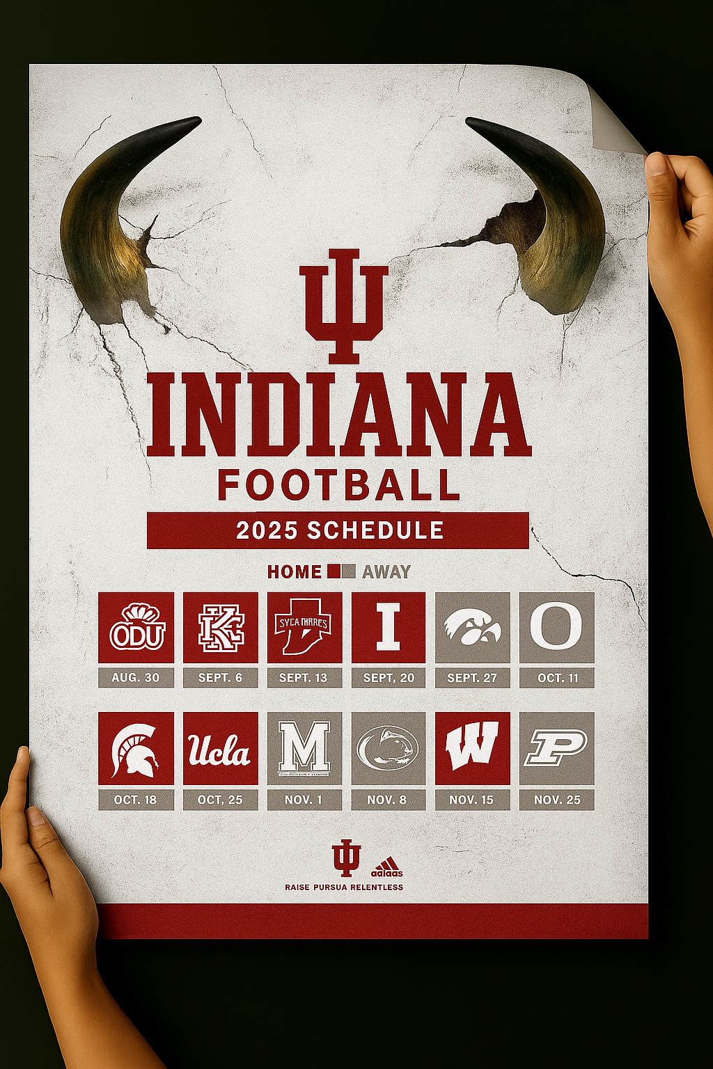 Indiana Hoosiers 2025 Football Schedule Poster 13in x 19in