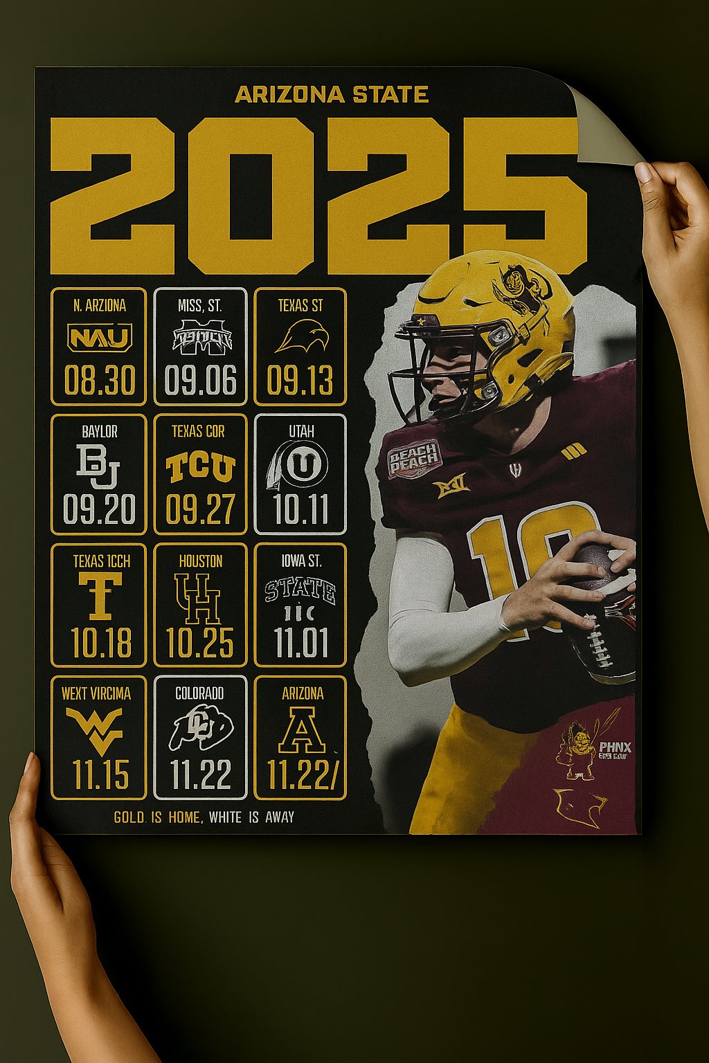 Arizona State 2025 Football Schedule Poster 13in x 19in