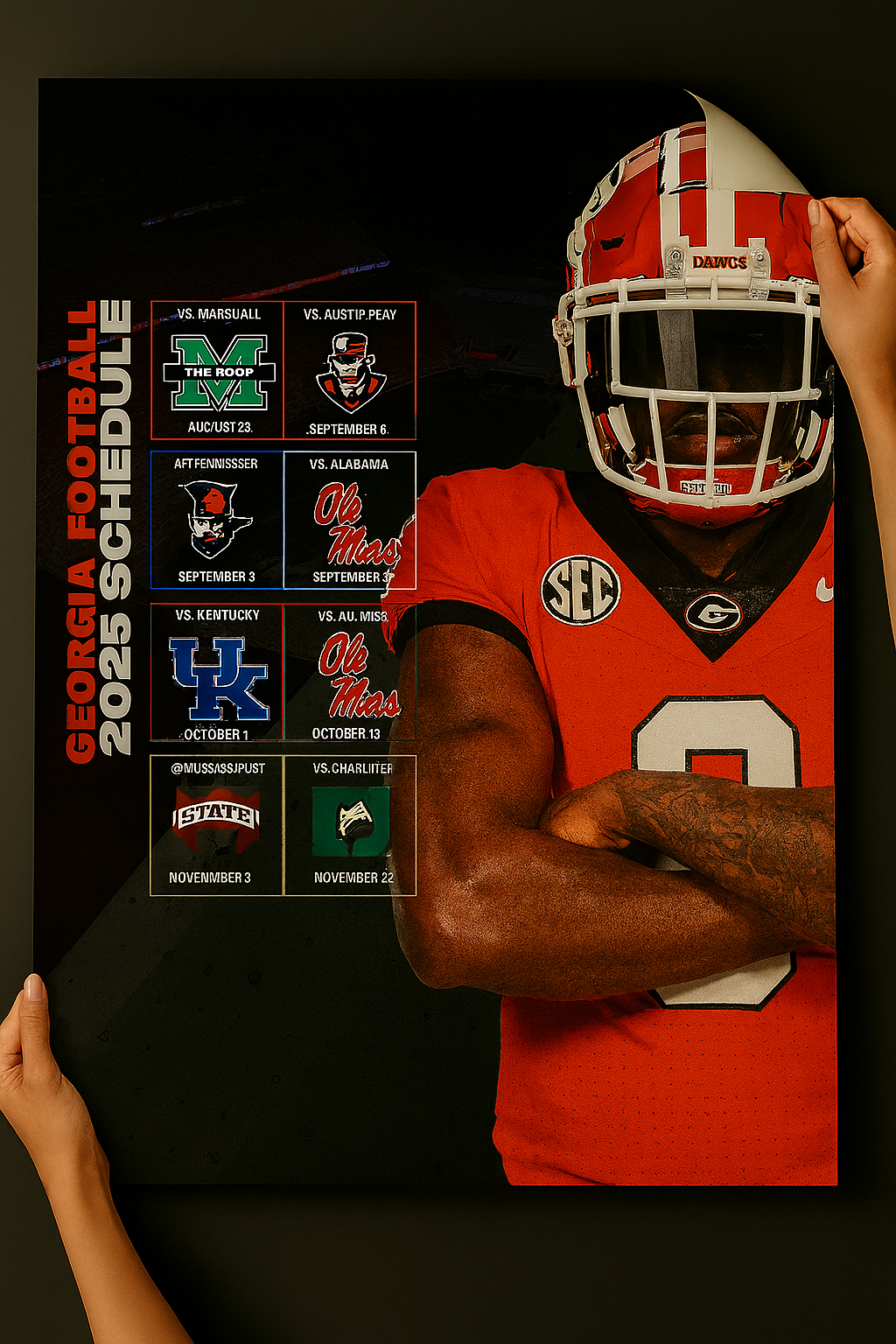 Georgia Bulldogs 2025 Football Schedule Poster 13in x 19in