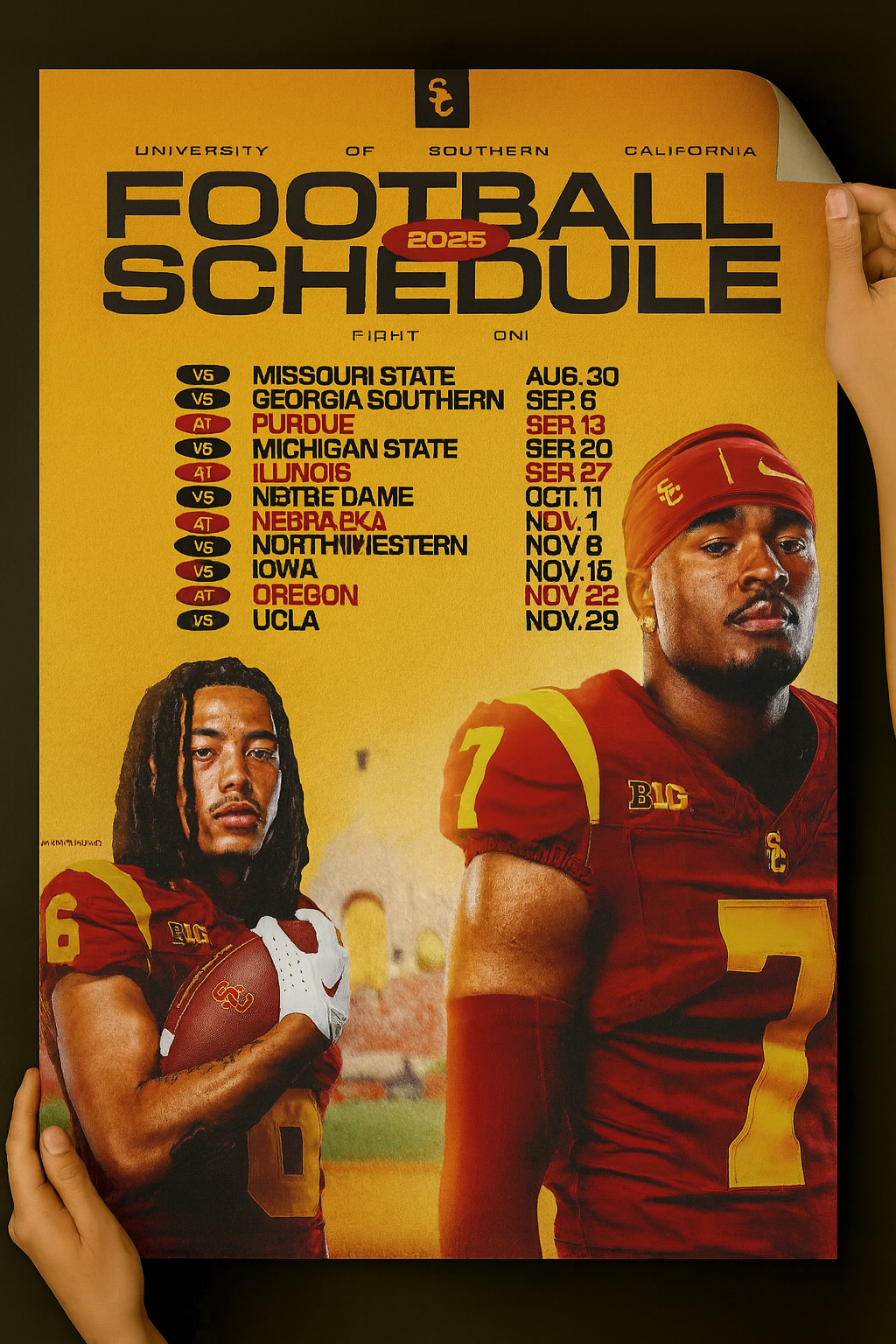USC Trojans 2025 Football Schedule Poster 13in x 19in