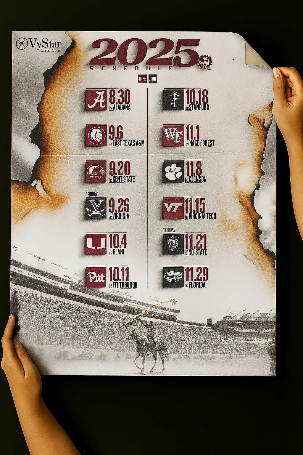 Florida State Seminoles 2025 Football Schedule Poster 13in x 19in