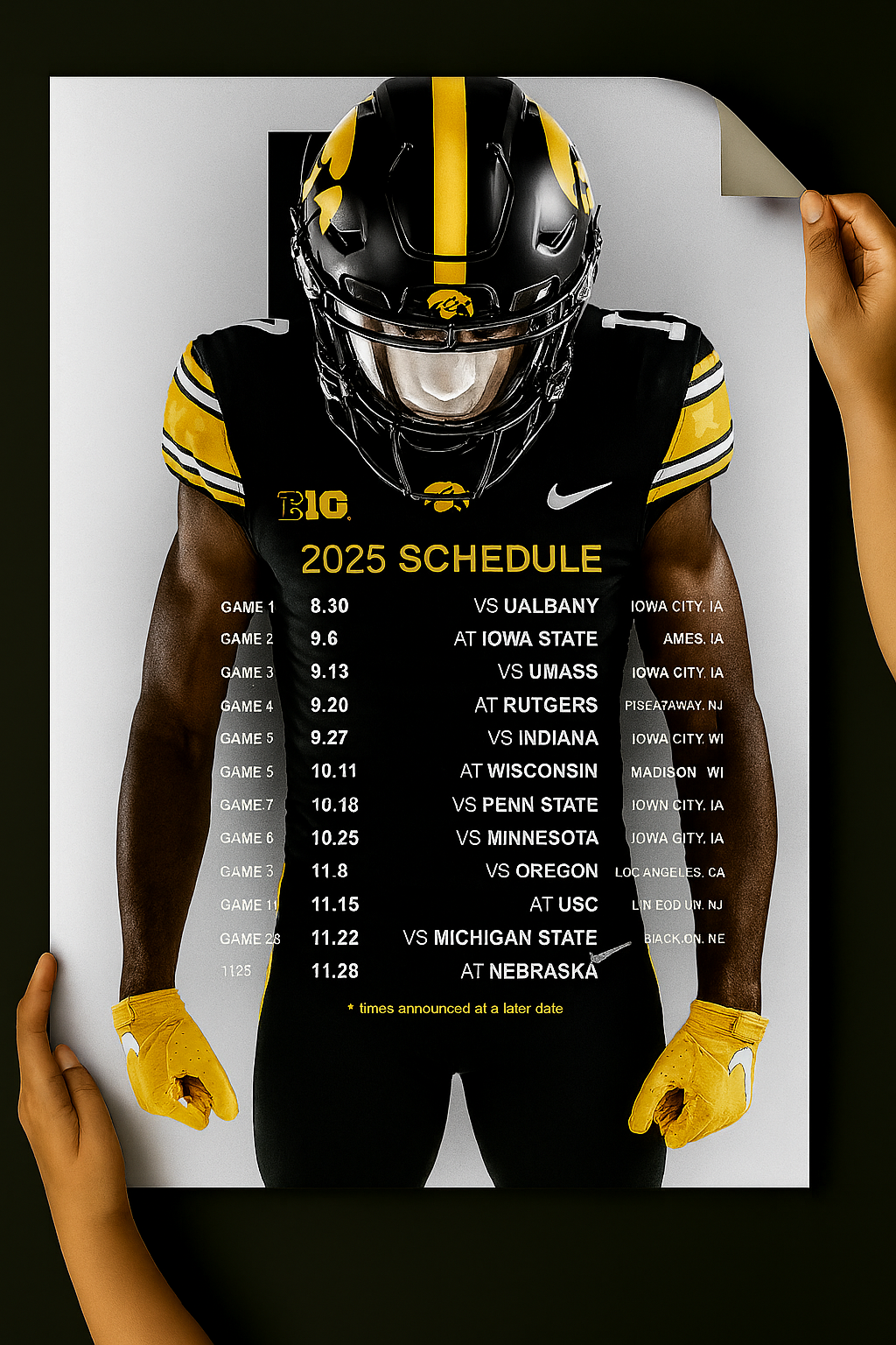 Iowa Hawkeyes 2025 Football Schedule Poster 13in x 19in