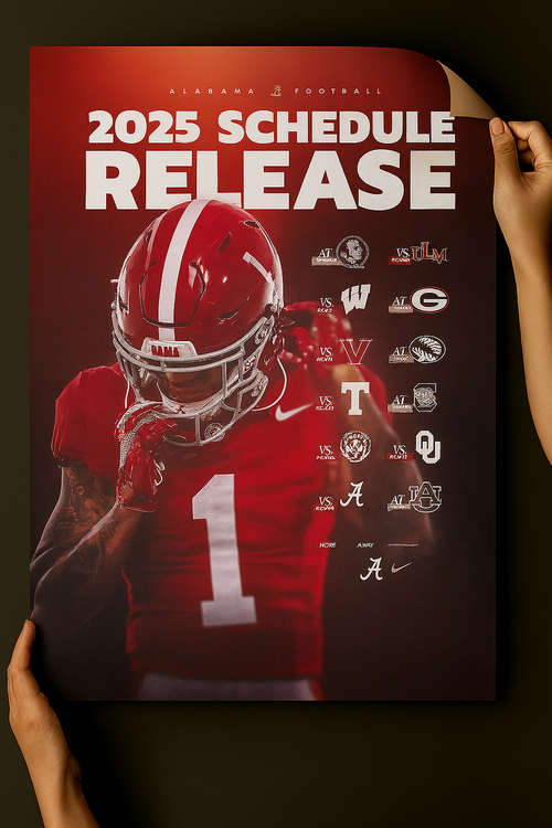 Alabama Crimson Tide 2025 Football Schedule Poster 13in x 19in