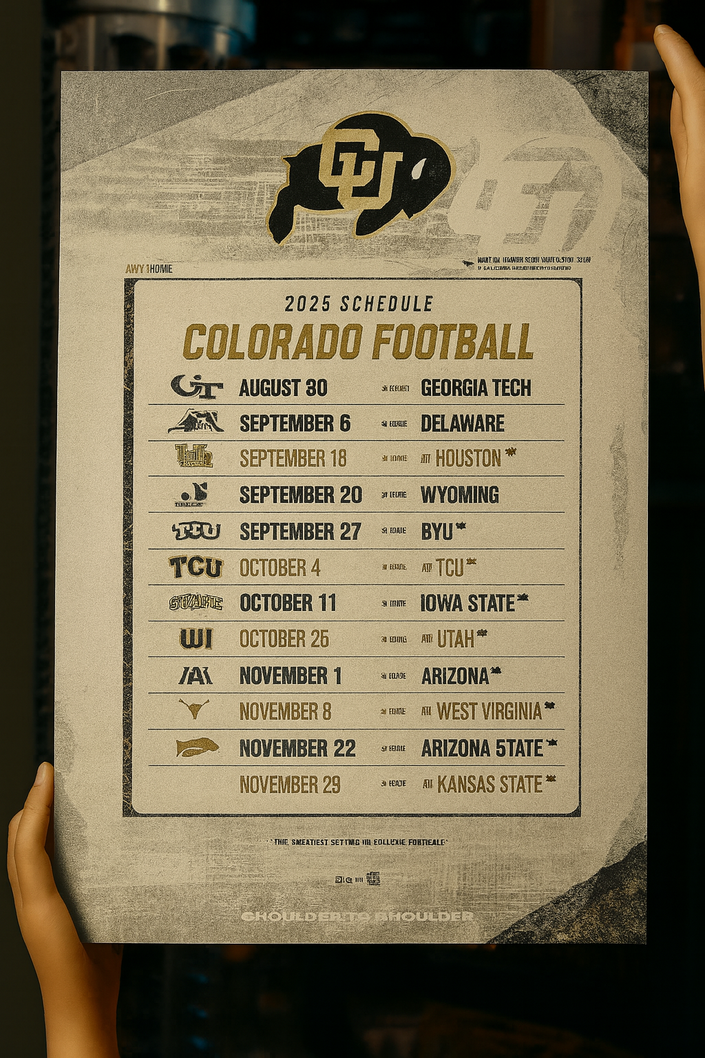 Colorado Buffaloes 2025 Football Schedule Poster 13in x 19in