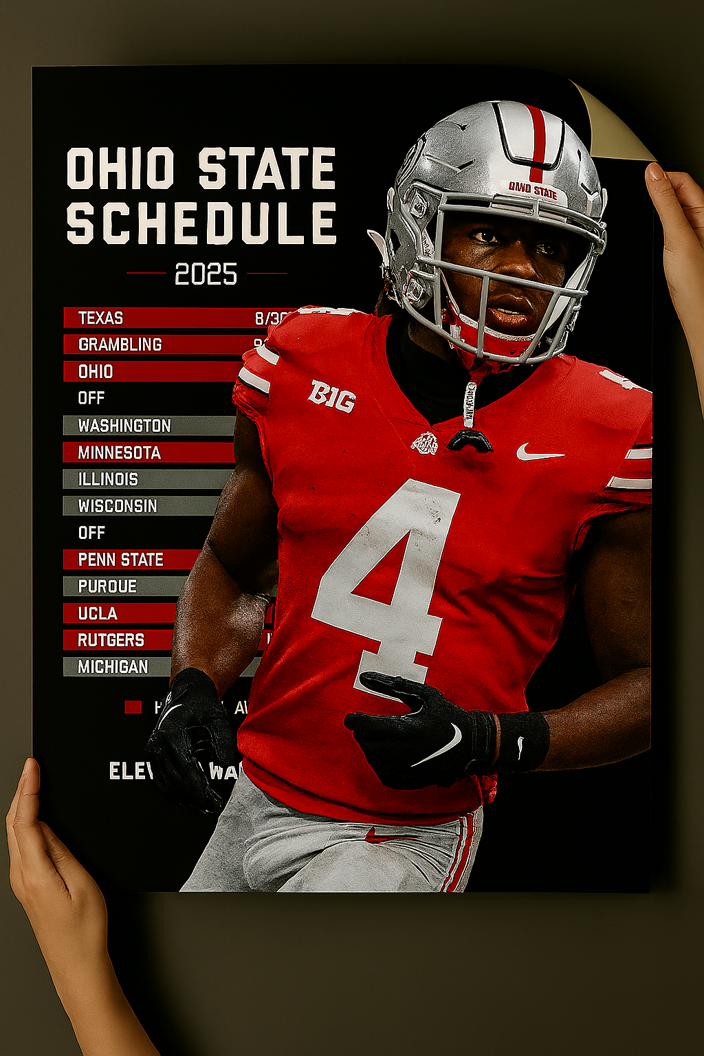 Ohio State Buckeyes 2025 Football Schedule Poster 13in x 19in