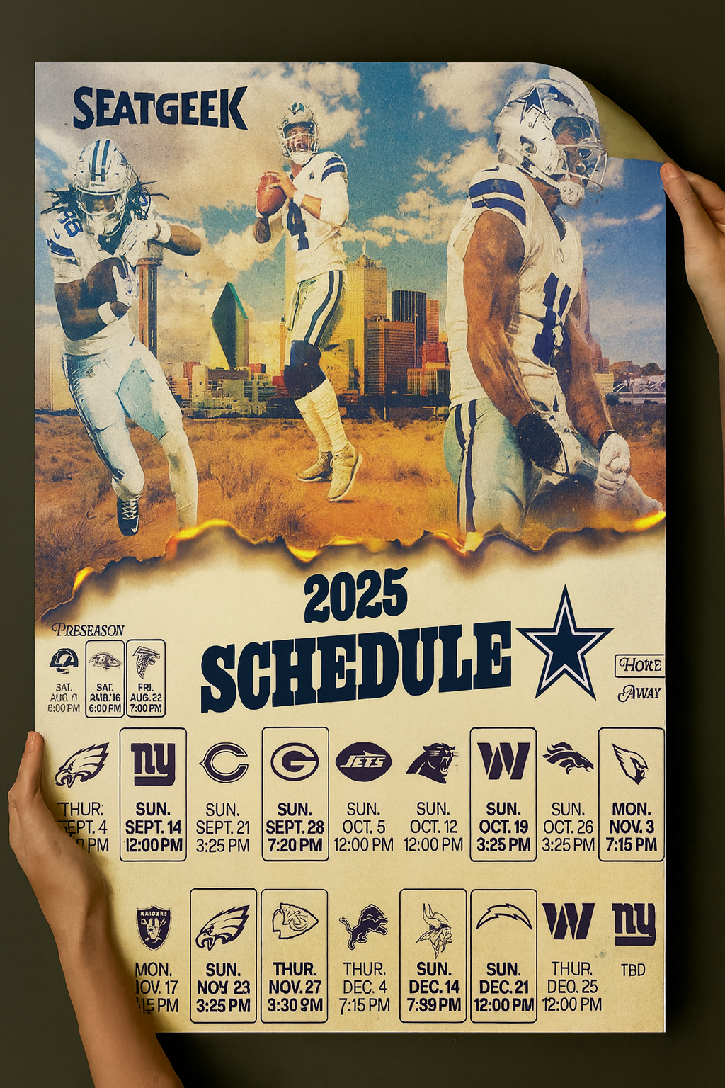 Dallas Cowboys 2025 Football Schedule Poster 16.5in x 20.5in