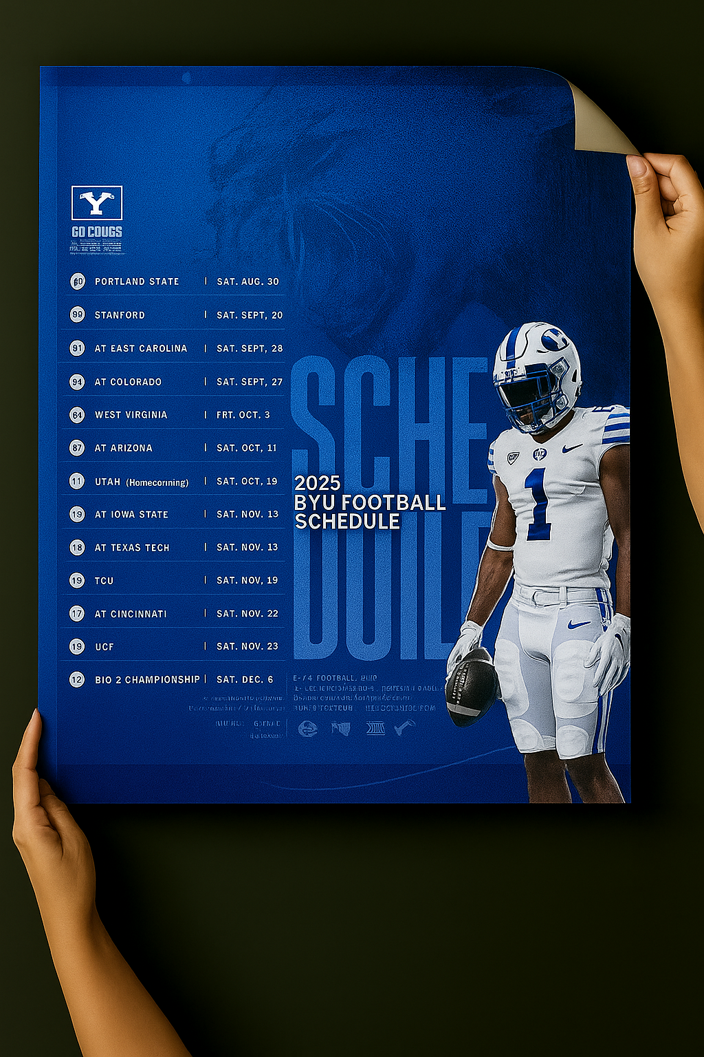 BYU 2025 Football Schedule Poster 13in x 19in