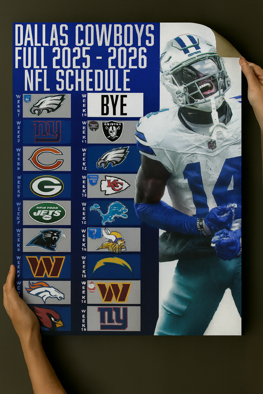 Dallas Cowboys 2025 Football Schedule Poster 16.5in x 20.5in Glossy