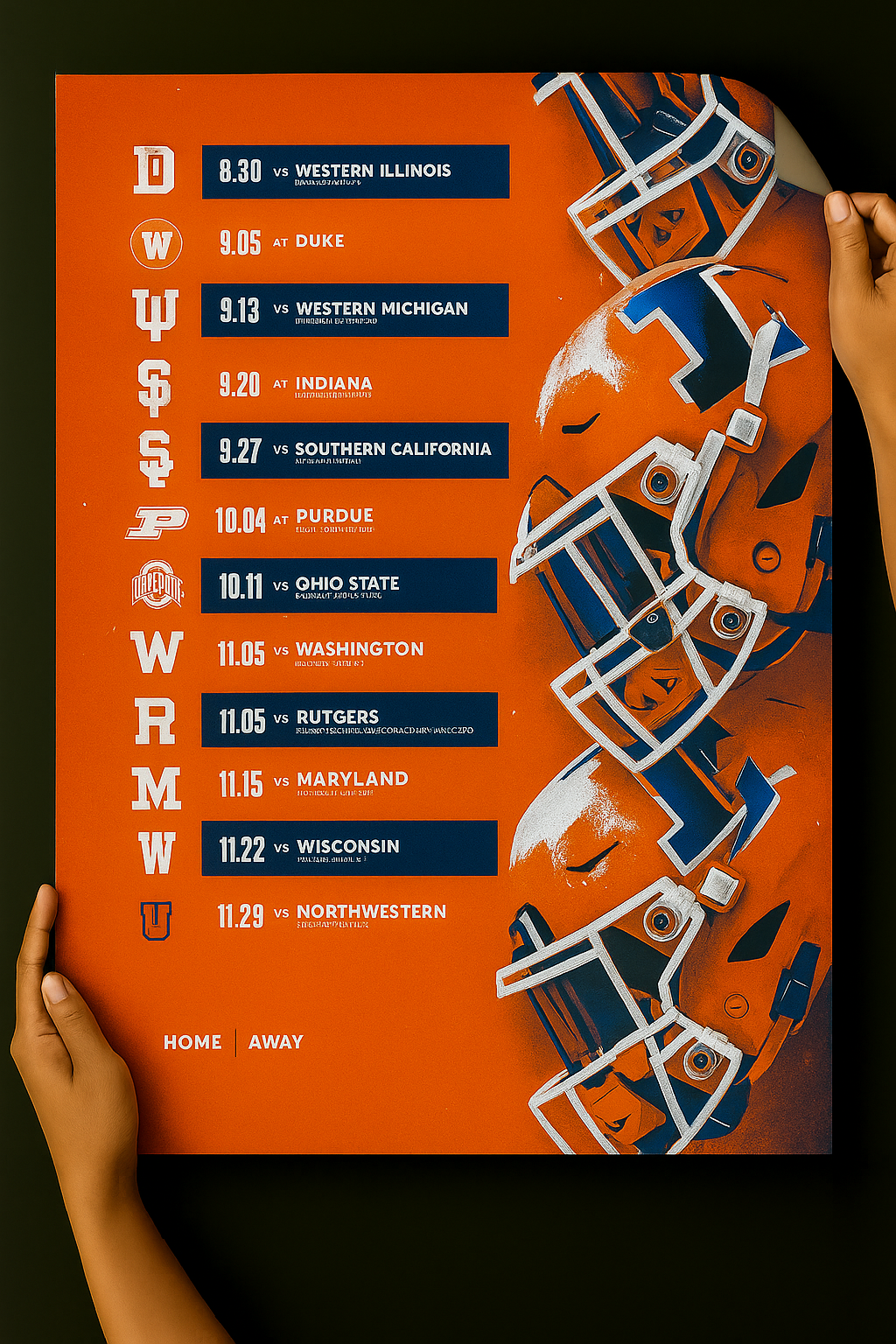 Illinois Fighting Illini 2025 Football Schedule Poster 13in x 19in