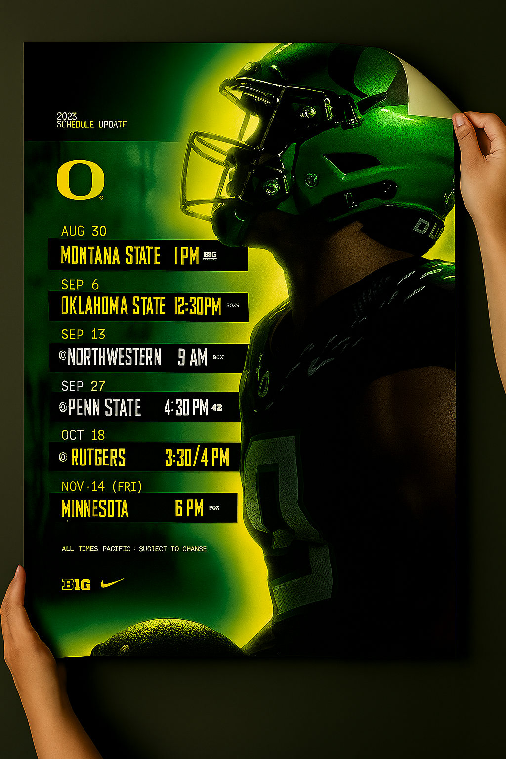Oregon Ducks 2025 Football Schedule Poster 13in x 19in