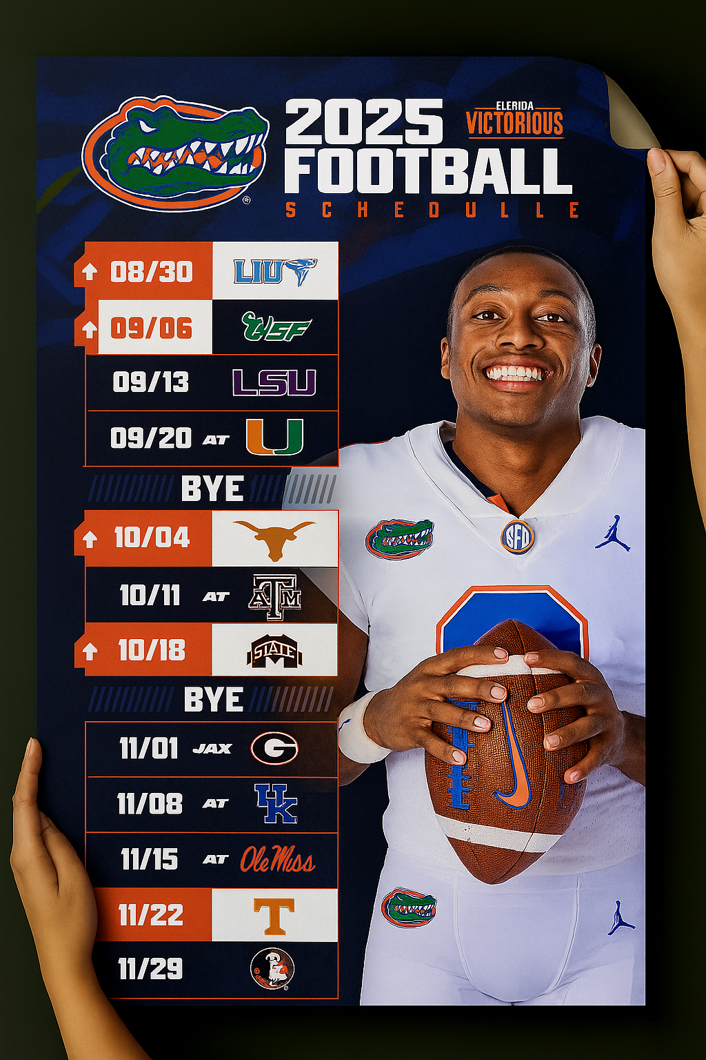 Florida Gators 2025 Football Schedule Poster 13in x 19in