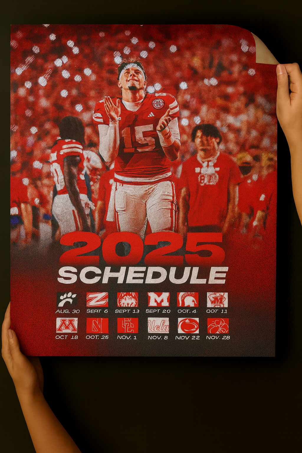 Nebraska Cornhuskers 2025 Football Schedule Poster 13in x 19in