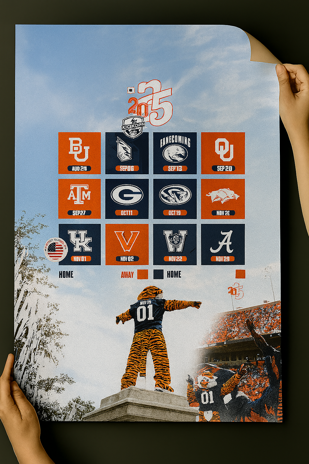 Auburn Tigers 2025 Football Schedule Poster 13in x 19in