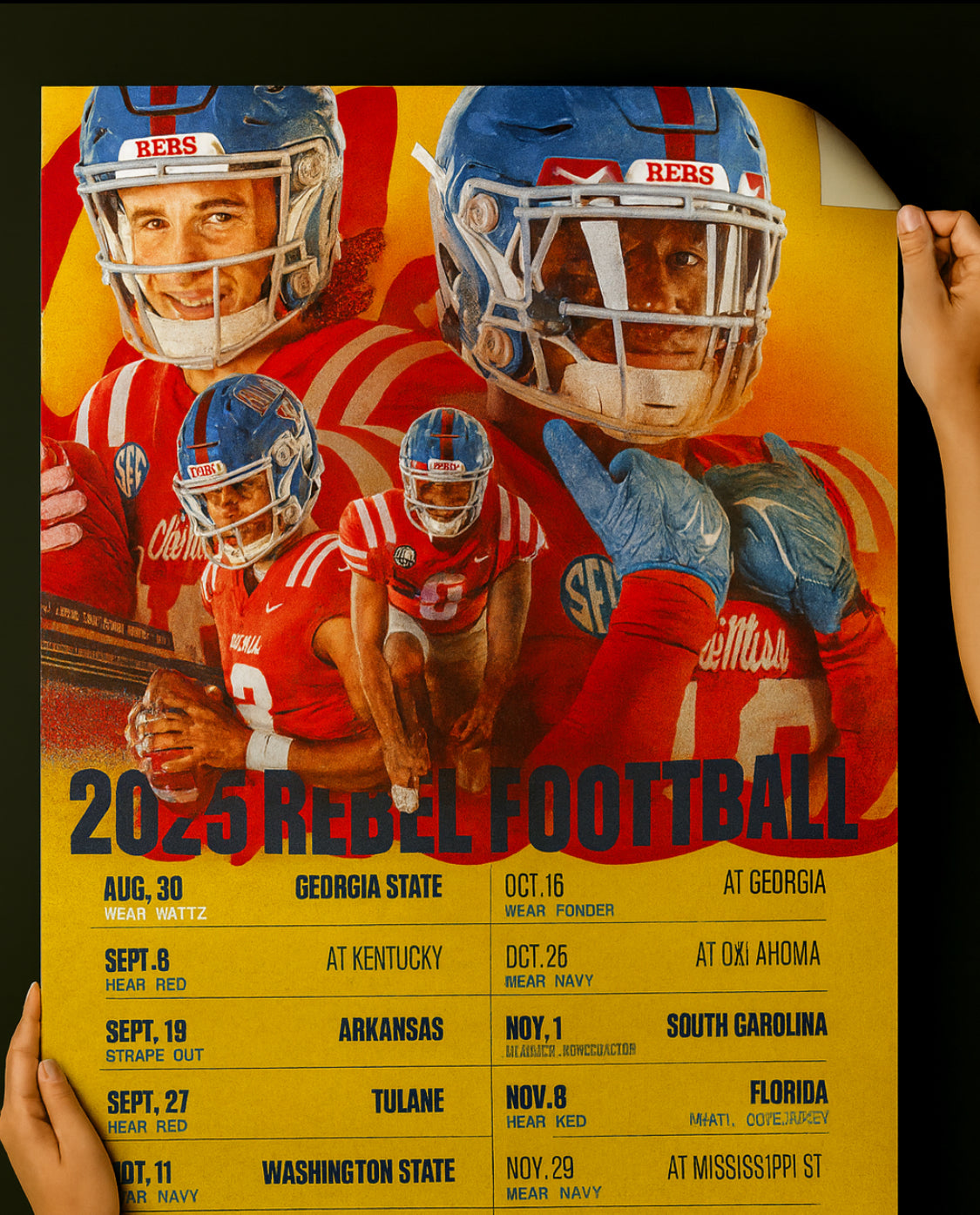 Ole Miss Rebels 2025 Football Schedule Poster 13in x 19in