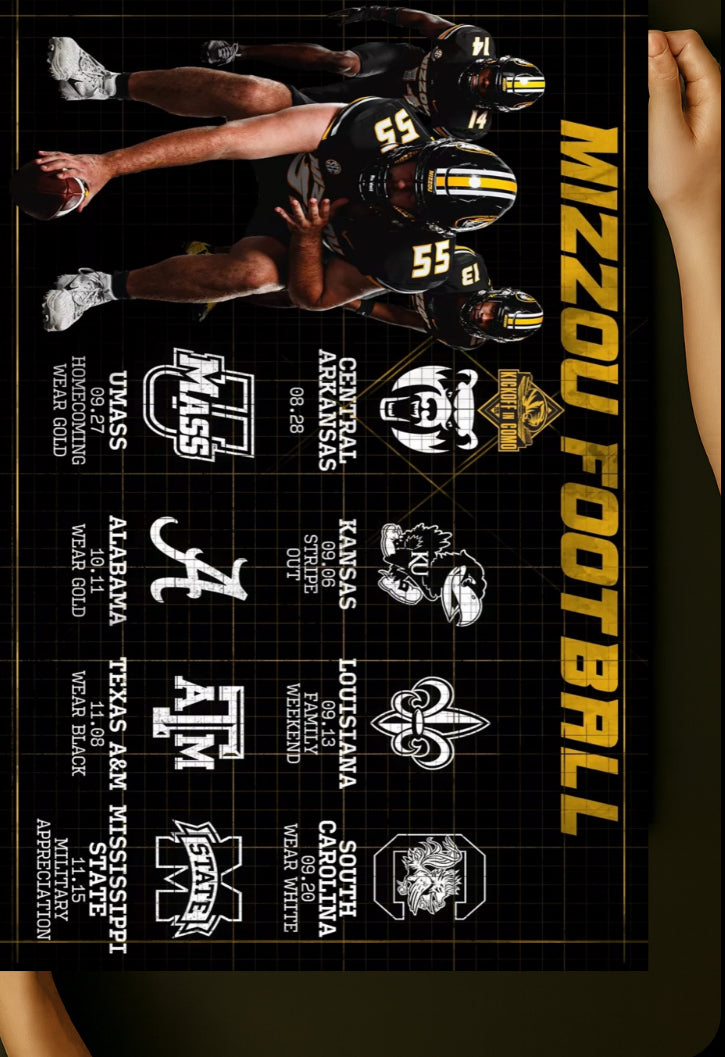 Missouri Tigers 2025 Football Schedule Poster 13in x 19in
