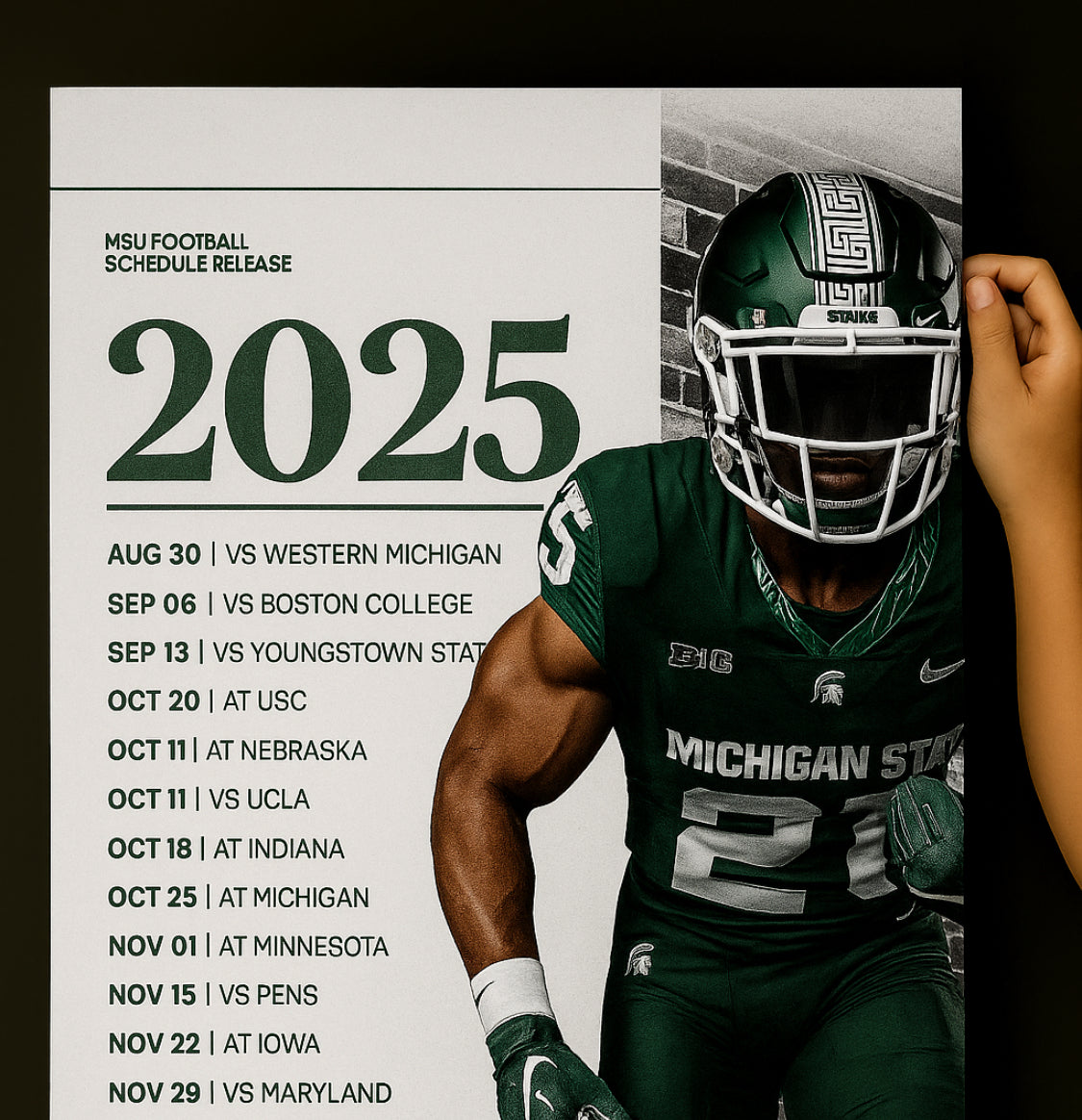 Michigan State Spartans 2025 Football Schedule Poster 13in x 19in