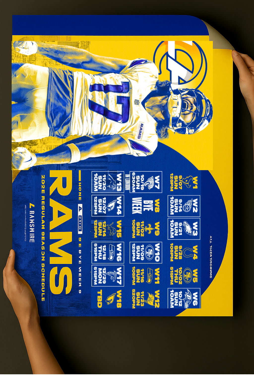 Los Angeles Rams 2025 Football Schedule Poster 16.5in x 20.5in
