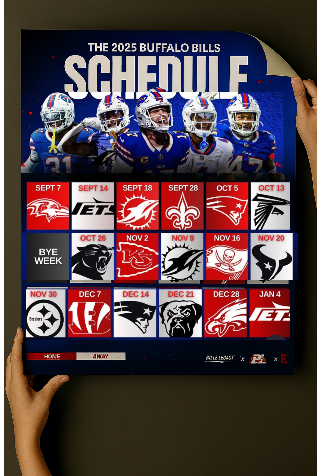 Buffalo Bills 2025 Football Schedule Poster 16.5in x 20.5in
