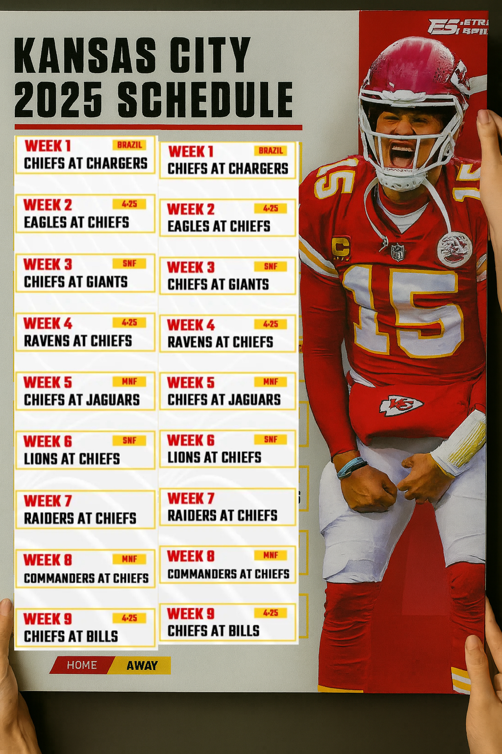 Kansas City Chiefs 2025 Football Schedule Poster 16.5in x 20.5in Poster