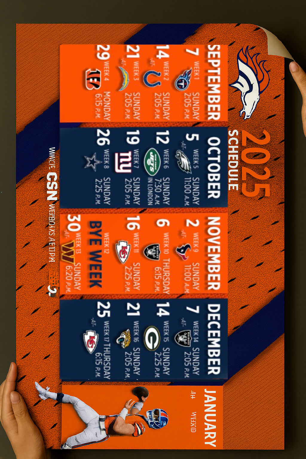 Denver Broncos 2025 Football Schedule Poster 16.5in x 20.5in Poster