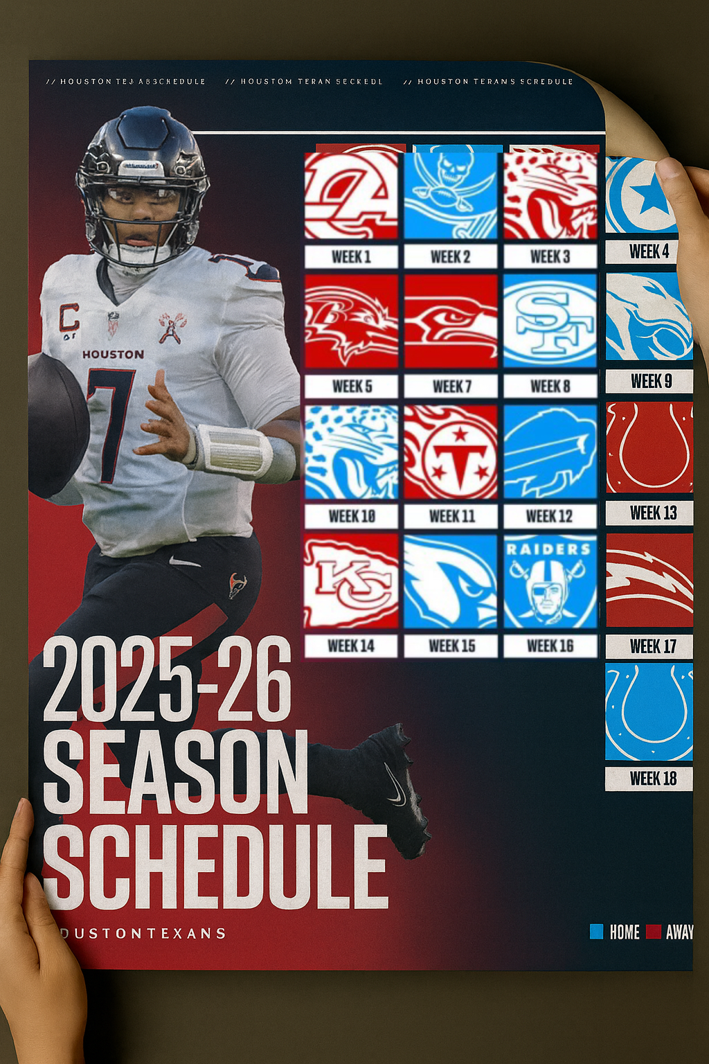 Texas Texans 2025 Football Schedule Poster 16.5in x 20.5in