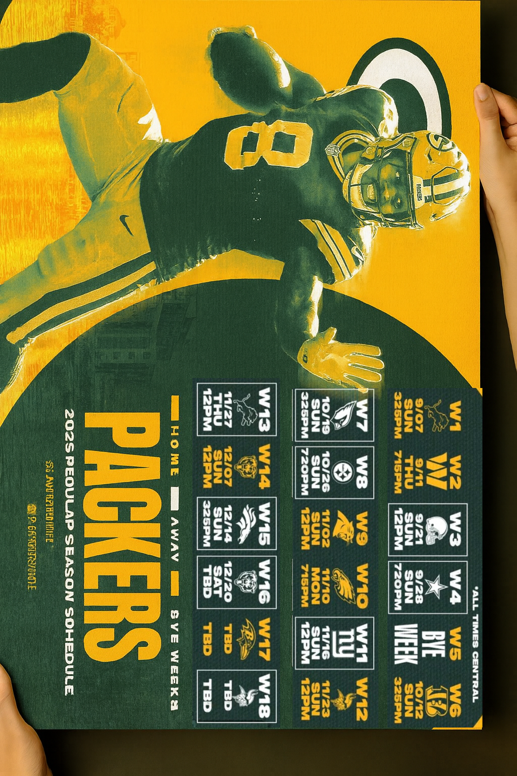 Green Bay Packers 2025 Football Schedule Poster 16.5in x 20.5in