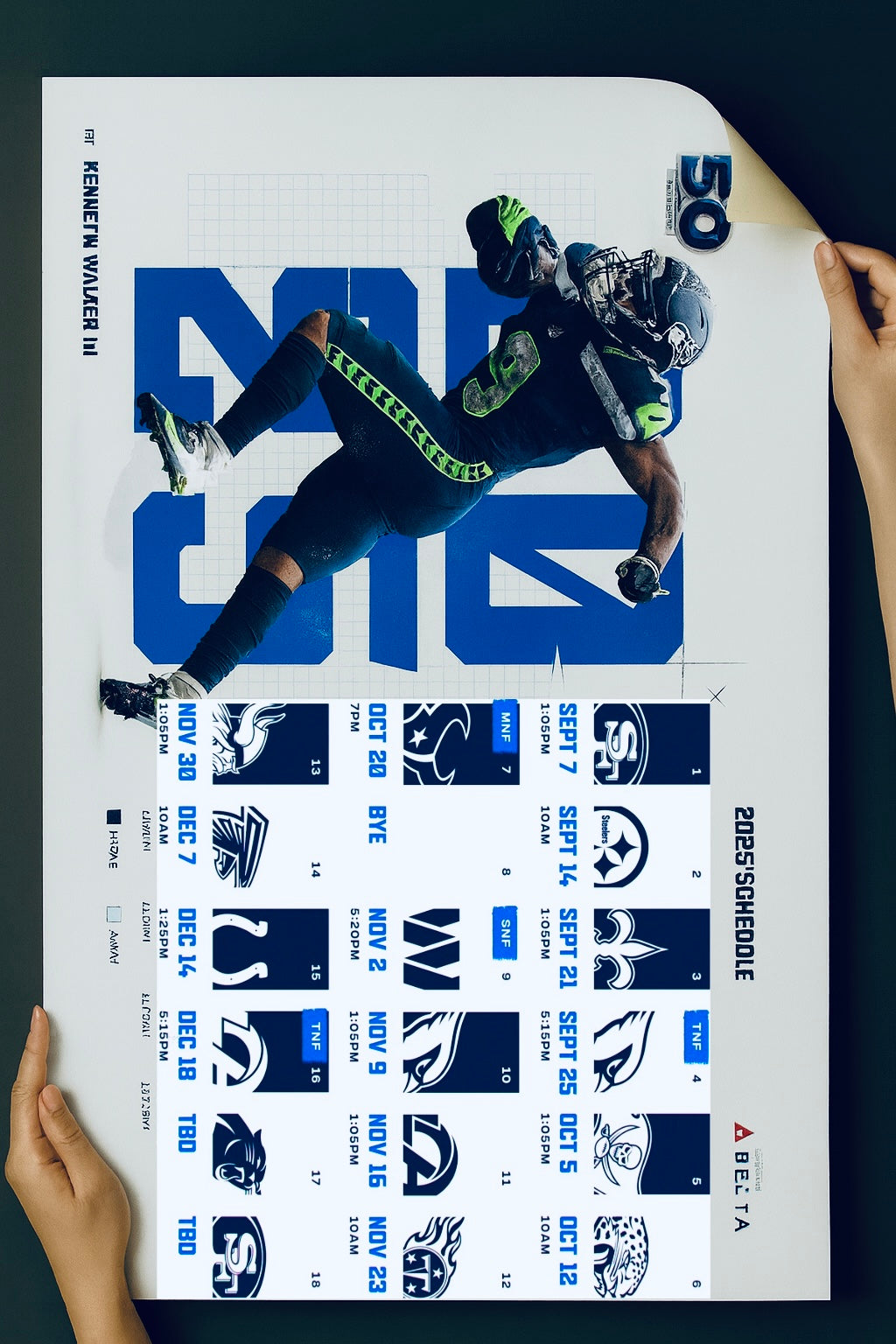 Seattle Seahawks 2025 Football Schedule Poster 16.5in x 20.5in seattle