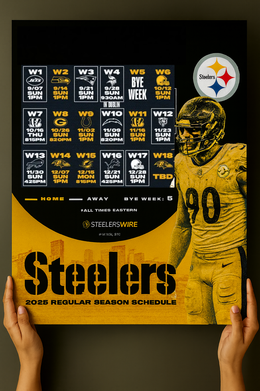 Pittsburgh Steelers 2025 Football Schedule Poster 16.5in x 20.5in