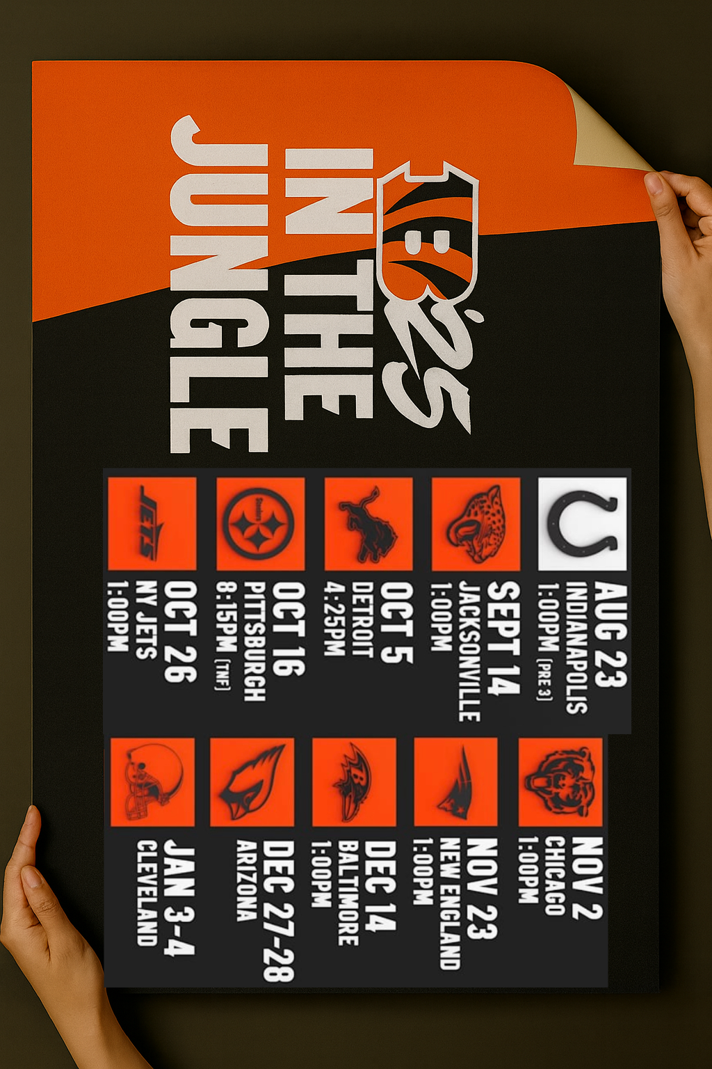 Cincinnati Bengals 2025 Football Schedule Poster 16.5in x 20.5in
